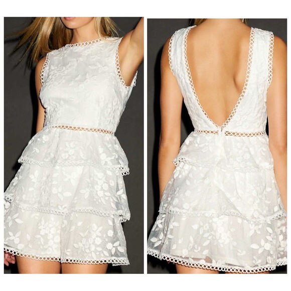 Lulus Look So Sweet White Embroidered Lace Mini Dress Size Small Bridal Tiered - Picture 3 of 10